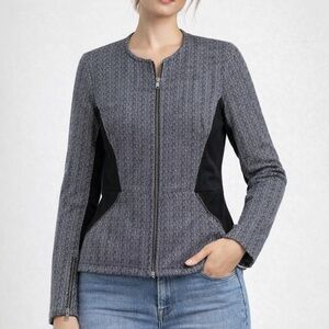 Maison Scotch Women's Blazer Jacket Full Zip Cotton Wool Blend Gray Black